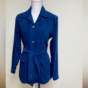 Vintage Navy blue Belted Jacket Womens Size Small Lined Long Sleeve trench coat